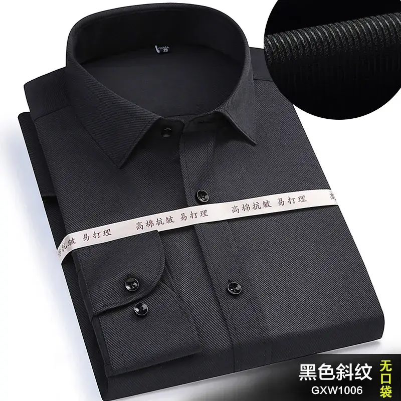 Black Slim Fit Long Sleeve Men's Business Shirt - Image 7