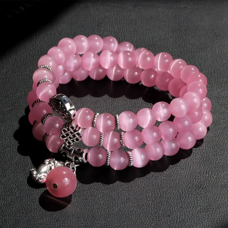 Pink Crystal Opal Bracelet Three Circle Cat Eye Design - Image 8