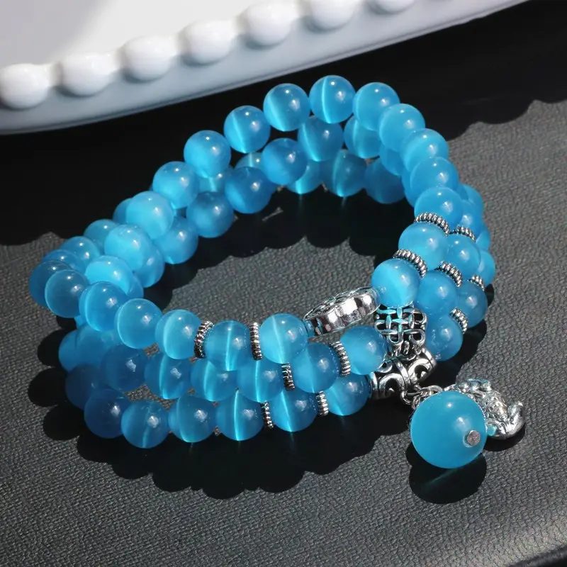 Pink Crystal Opal Bracelet Three Circle Cat Eye Design - Image 9