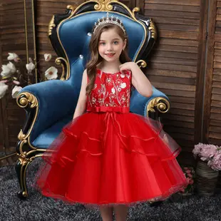 Girls Red Lace Evening Dress Sweetheart Princess Party Dress — feature 3