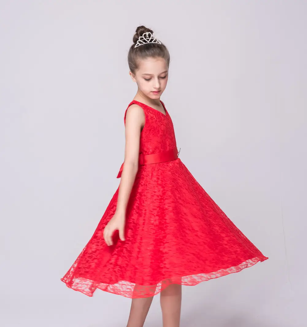Girls Red Lace Evening Dress Sweetheart Princess Party Dress
