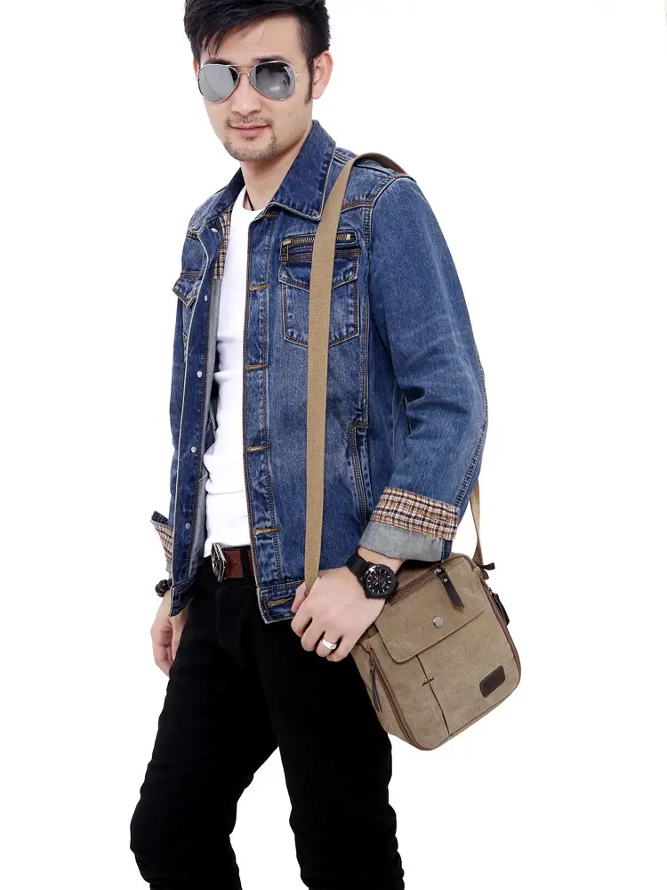 Men's Canvas Crossbody Bag Tan Multi-compartment Travel Bag - Image 5