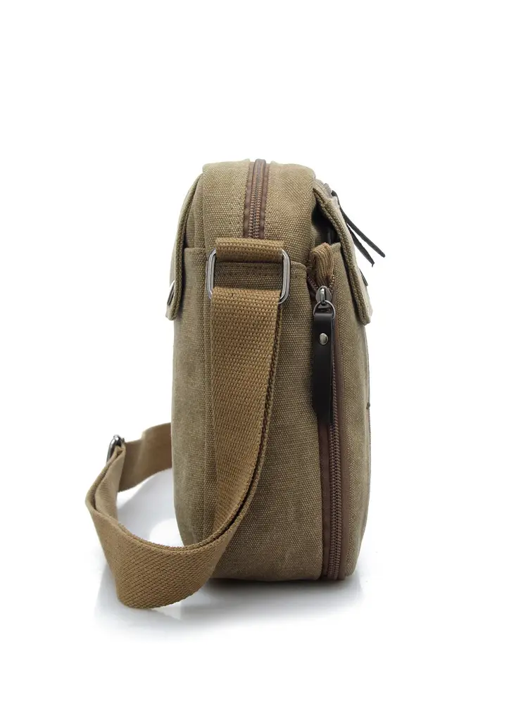 Men's Canvas Crossbody Bag Tan Multi-compartment Travel Bag - Image 7