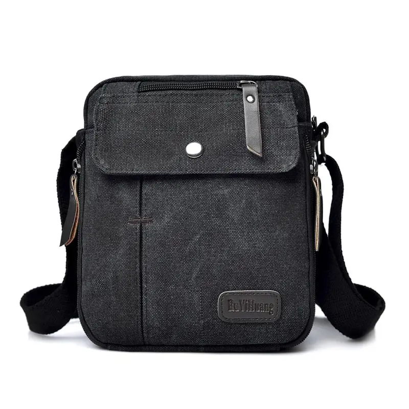 Men's Canvas Crossbody Bag Tan Multi-compartment Travel Bag - Image 2