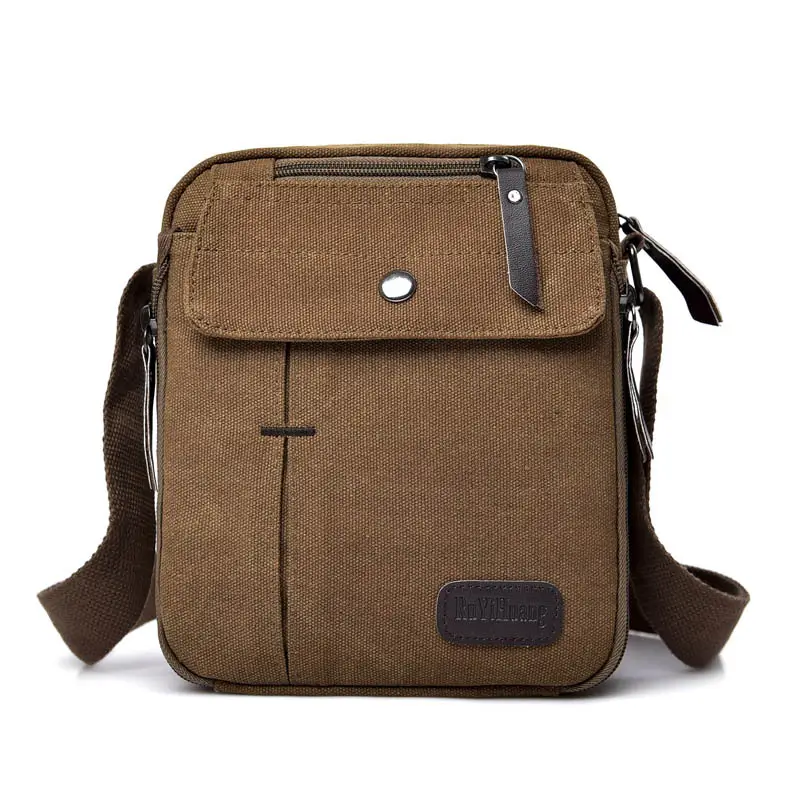 Men's Canvas Crossbody Bag Tan Multi-compartment Travel Bag - Image 3