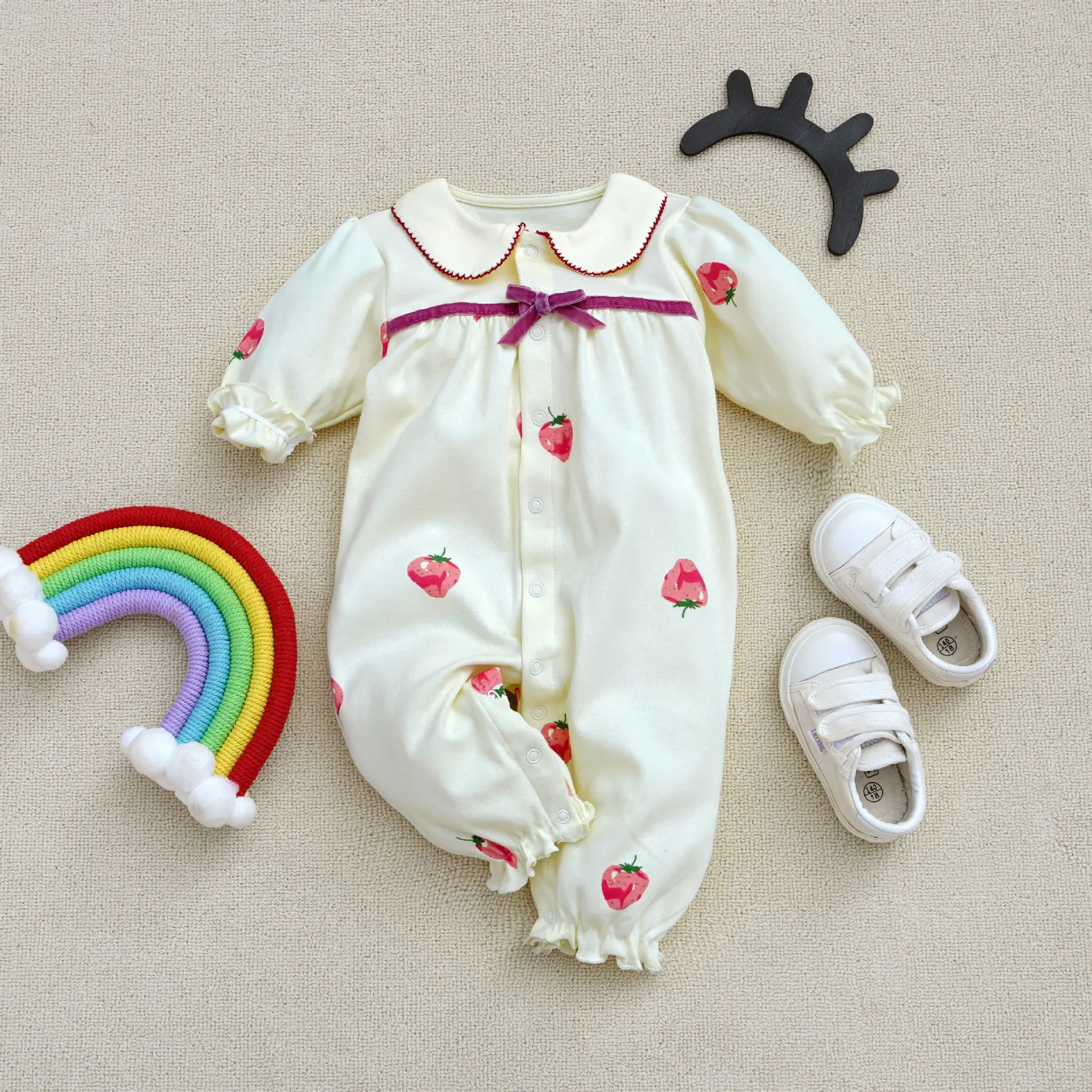 Fang Ying 2023 Baby Suit Cream Strawberry Print 3-12M - Image 12