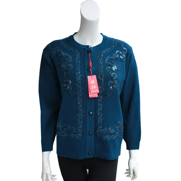 Women's Blue Embroidered Knit Jacket Spring Fall - Image 5