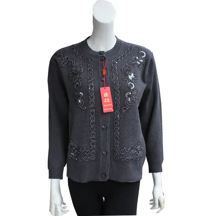 Women's Blue Embroidered Knit Jacket Spring Fall — feature 20