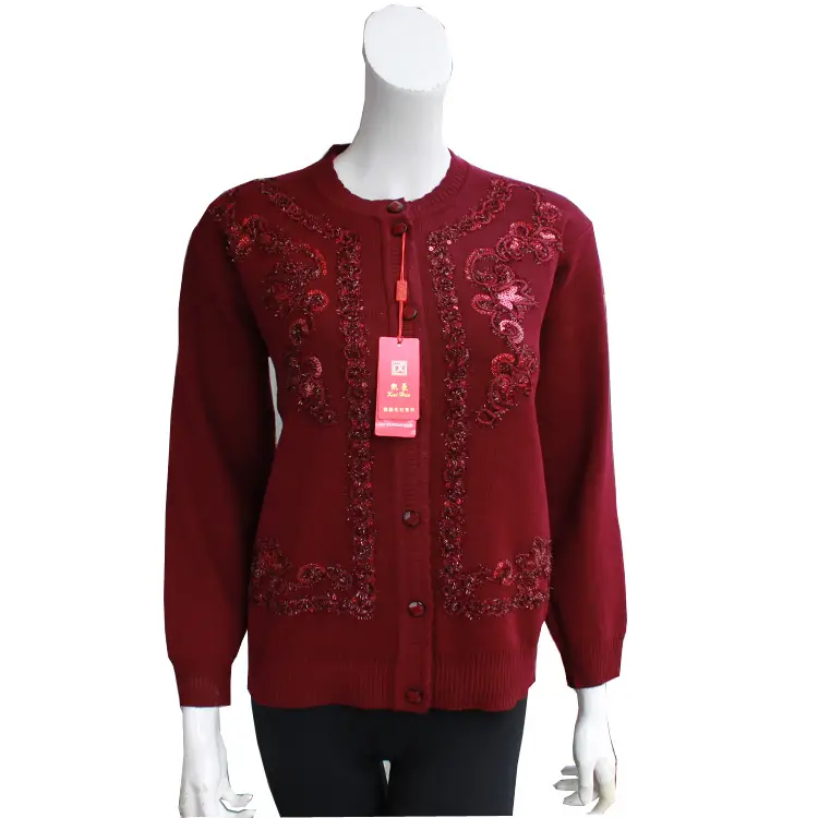 Women's Blue Embroidered Knit Jacket Spring Fall — feature 22