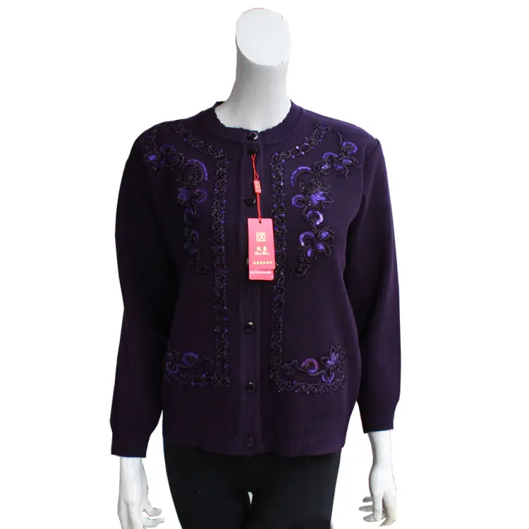 Women's Blue Embroidered Knit Jacket Spring Fall - Image 2