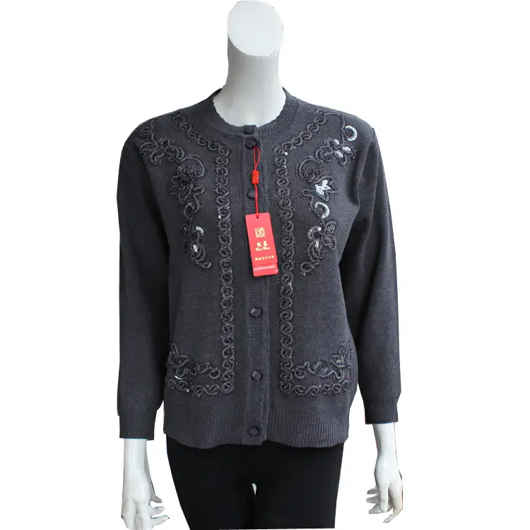 Women's Blue Embroidered Knit Jacket Spring Fall - Image 3