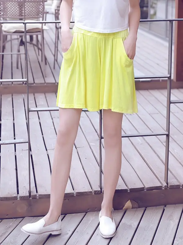 Women Yellow Modal Shorts Summer Casual Plus Size - Image 15