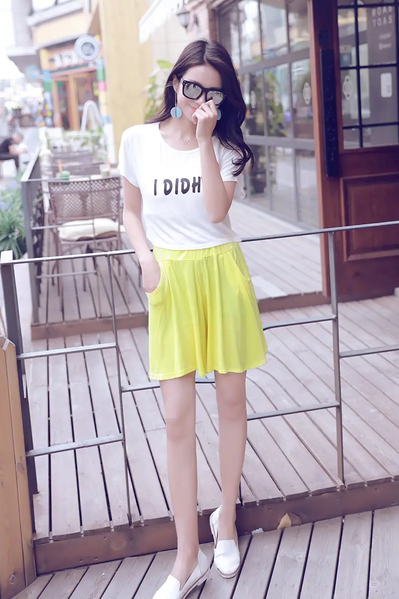Women Yellow Modal Shorts Summer Casual Plus Size — feature 13