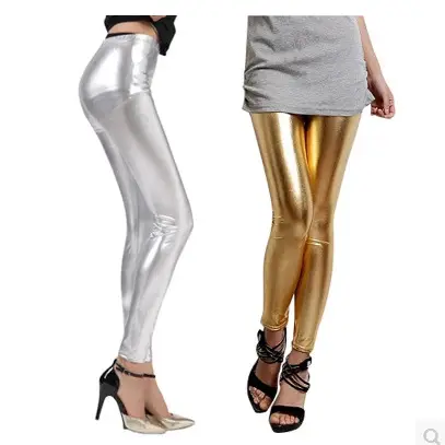 Women's Gold Silver Metal Crop Leggings Autumn Style