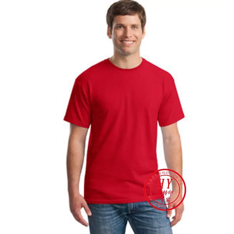 Pure Cotton Heat Transfer T-Shirt Red Short Sleeve - Image 4