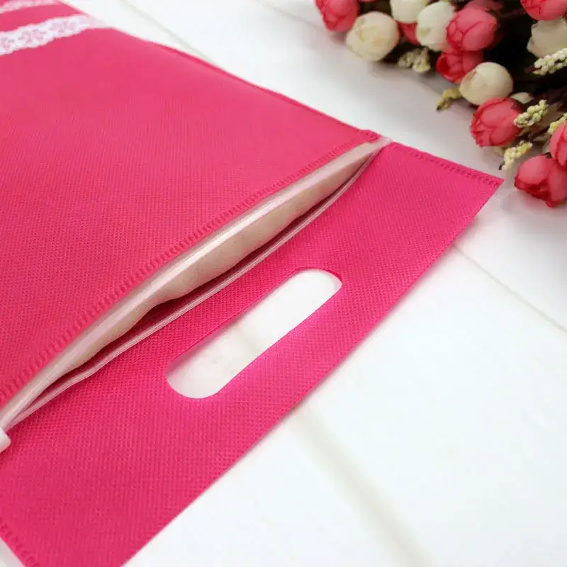 Pink Non-Woven Student Packing Bag with Lace Trim - Image 4