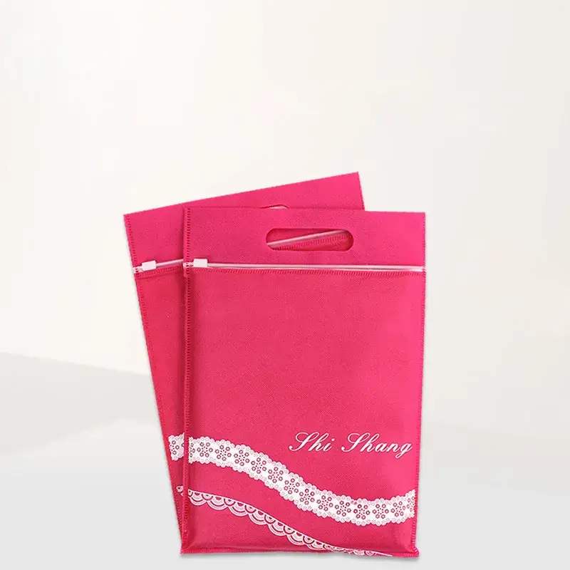 Pink Non-Woven Student Packing Bag with Lace Trim