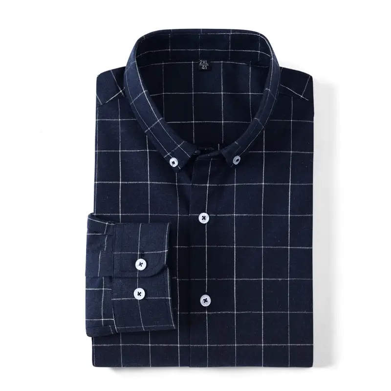 Men's Blue Plaid Button Shirt Plus Size - Image 10