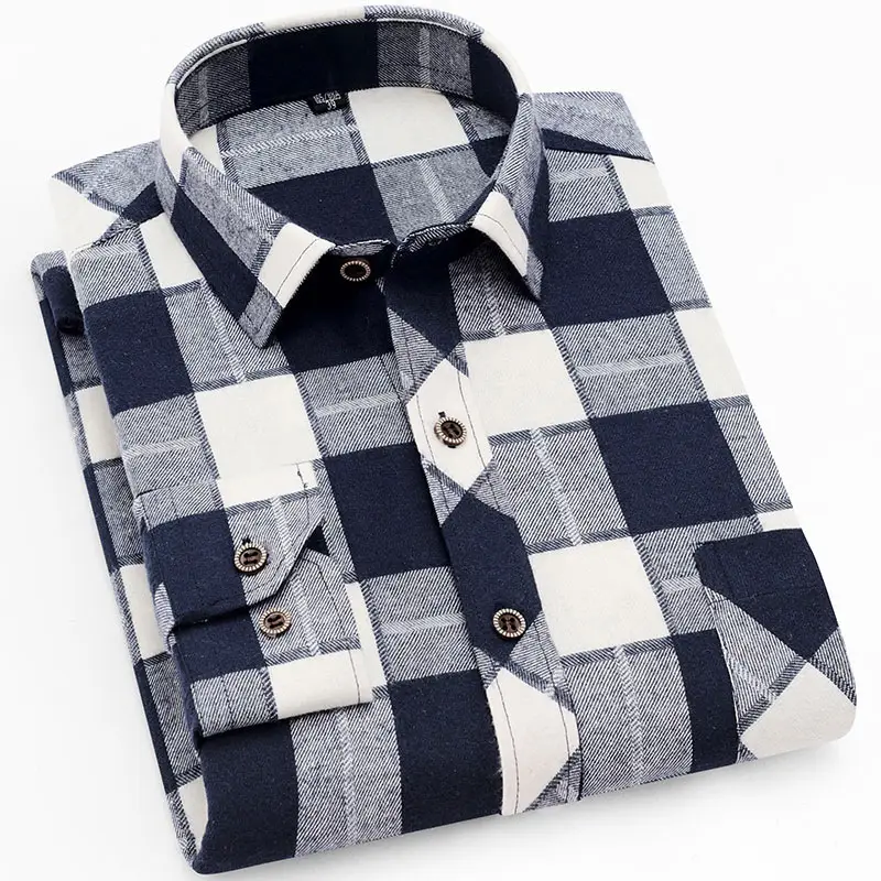Men's Blue Plaid Button Shirt Plus Size - Image 12
