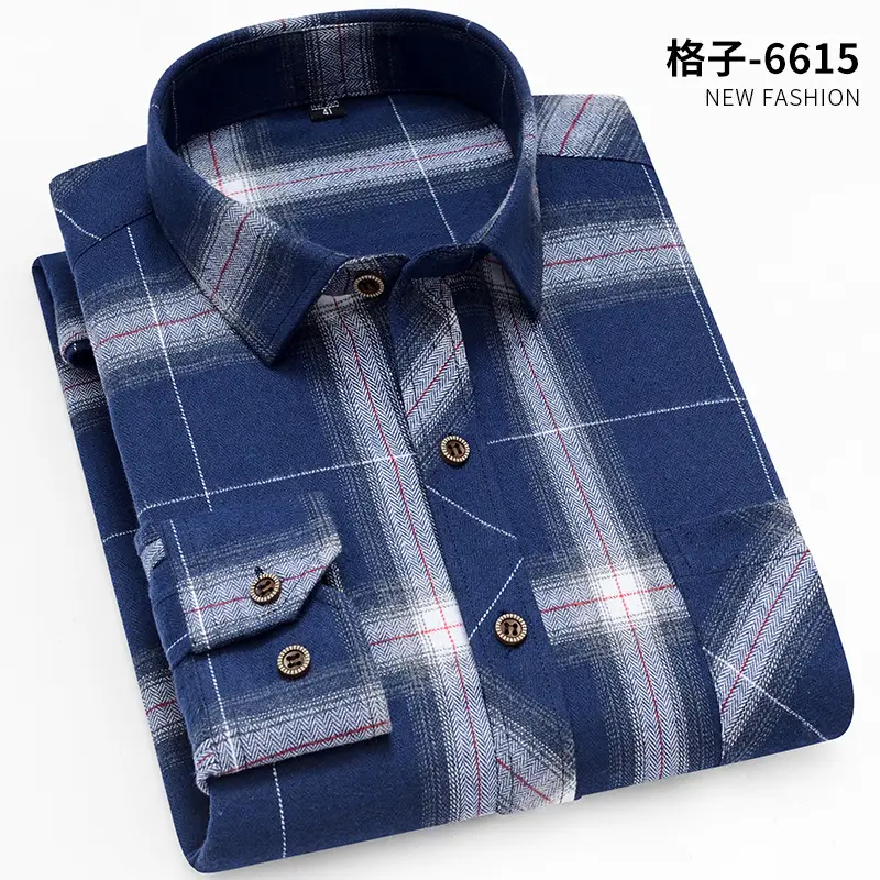 Men's Blue Plaid Button Shirt Plus Size - Image 13