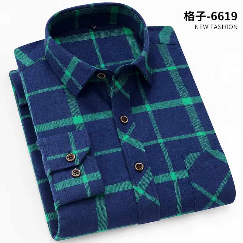 Men's Blue Plaid Button Shirt Plus Size - Image 17