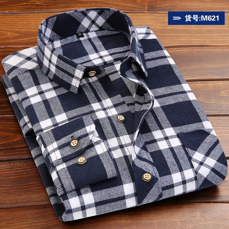 Men's Blue Plaid Button Shirt Plus Size - Image 4