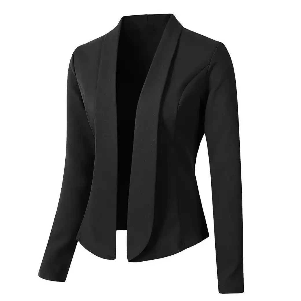 Black Long-Sleeve Lapel Blazer for Women - Image 4