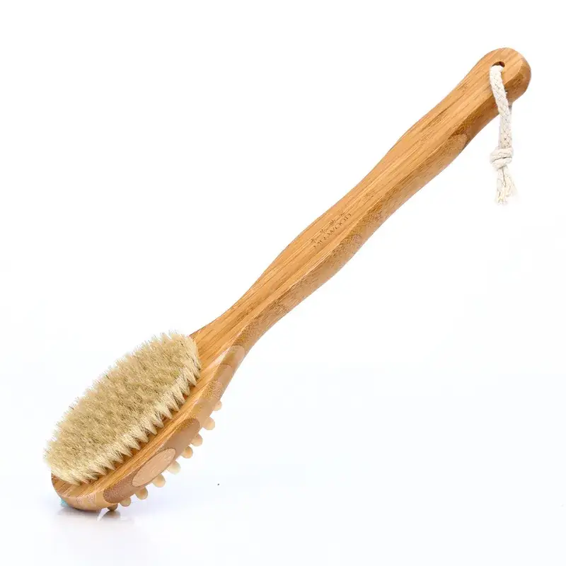 Bamboo Double-Sided Massage Bath Brush with Long Handle - Image 2