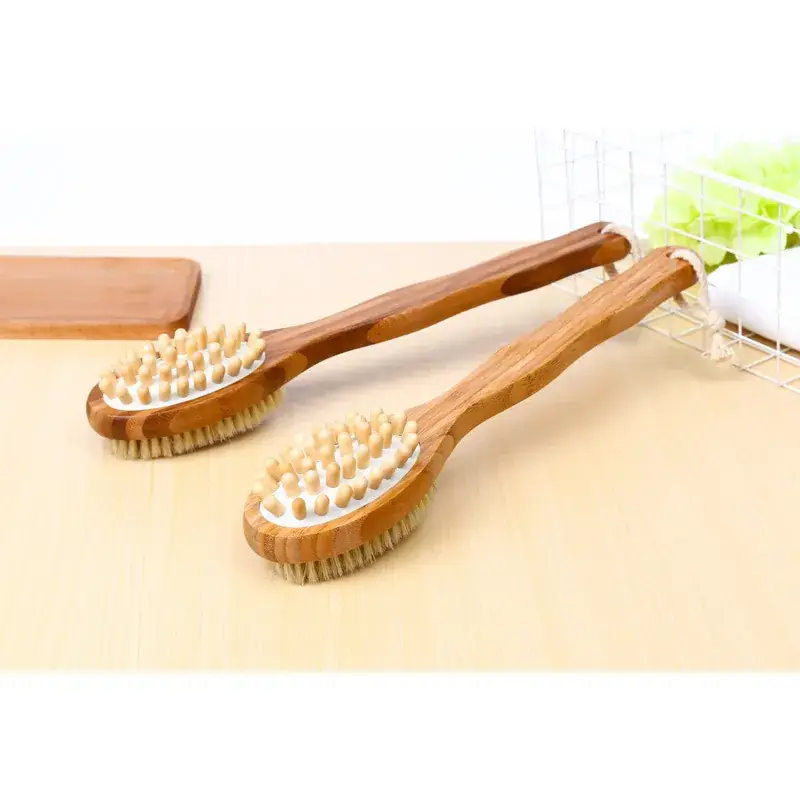 Bamboo Double-Sided Massage Bath Brush with Long Handle - Image 3