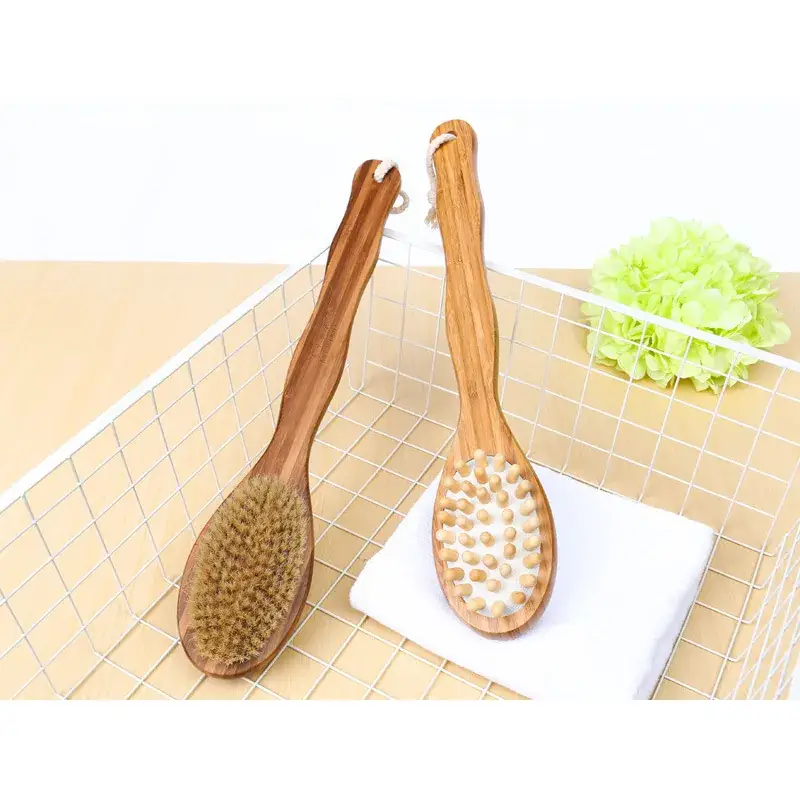 Bamboo Double-Sided Massage Bath Brush with Long Handle - Image 4