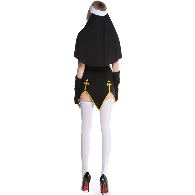 S-Xxl Black Crossed Nun Costume Halloween Masquerade