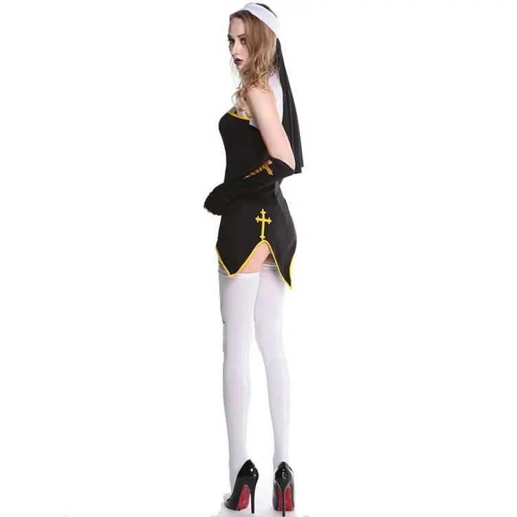 S-Xxl Black Crossed Nun Costume Halloween Masquerade