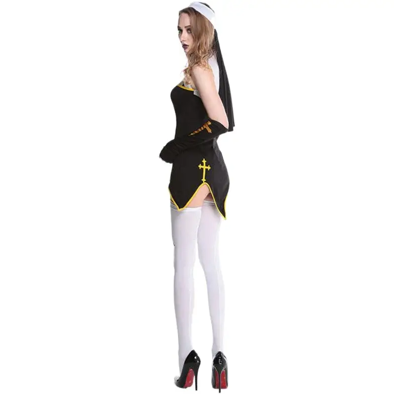 S-Xxl Black Crossed Nun Costume Halloween Masquerade