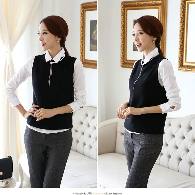 Women White Long Sleeve Korean Style Shirt Large