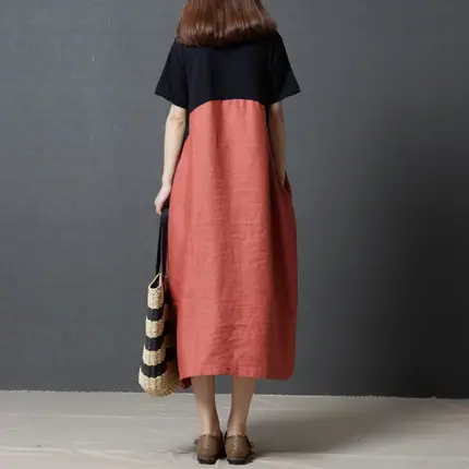 Summer Loose Cotton Linen Round Neck Dress Plus Size - Image 5