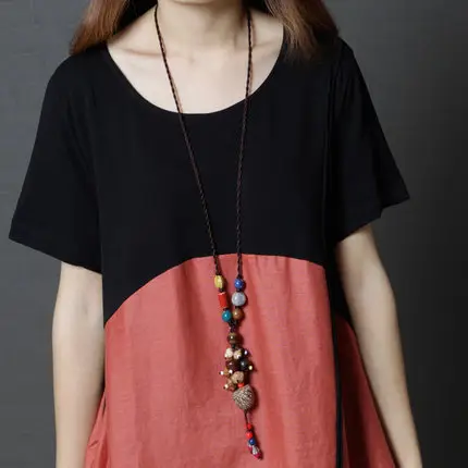 Summer Loose Cotton Linen Round Neck Dress Plus Size - Image 6