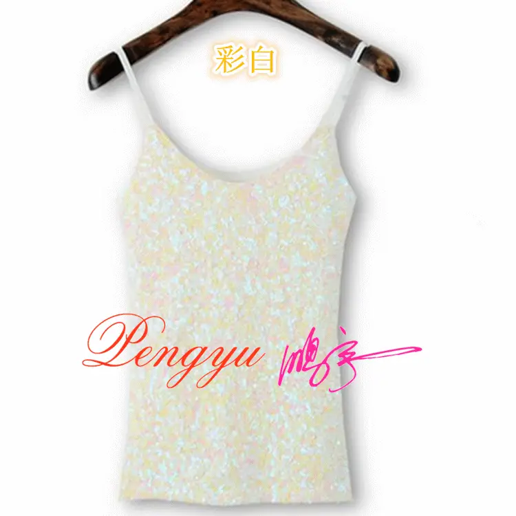 Red Sequined Slim Fit Camisole Vest for Women — feature 12