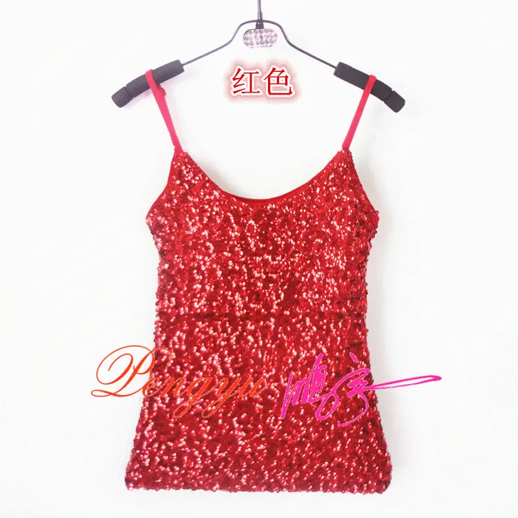 Red Sequined Slim Fit Camisole Vest for Women — feature 15