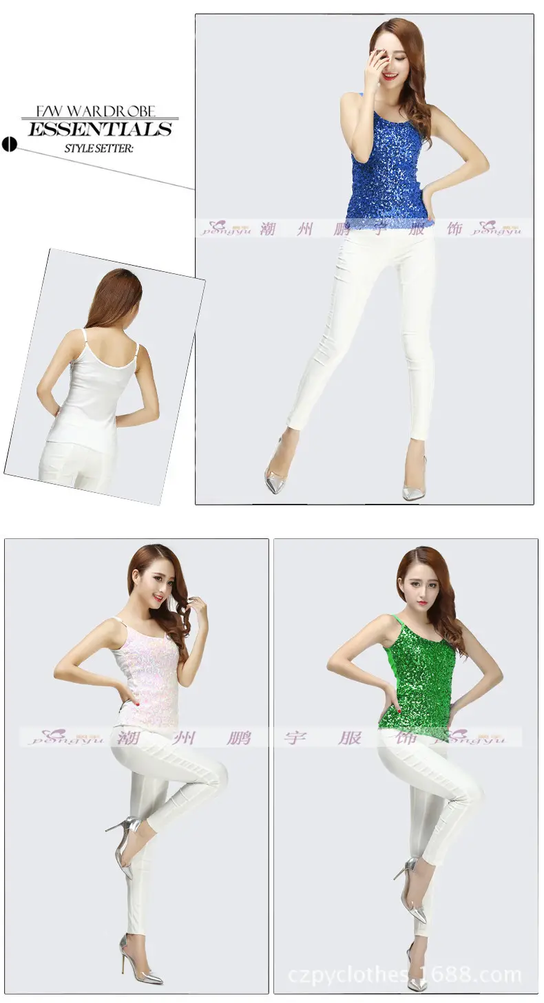Red Sequined Slim Fit Camisole Vest for Women — feature 7