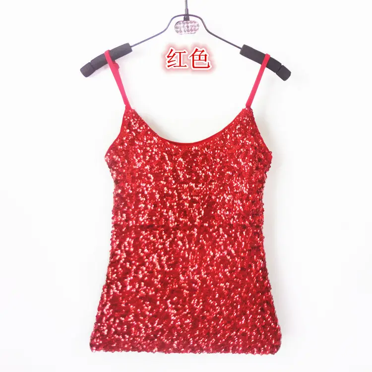 Red Sequined Slim Fit Camisole Vest for Women - Image 2