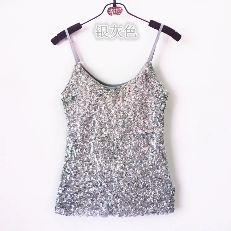 Red Sequined Slim Fit Camisole Vest for Women - Image 6