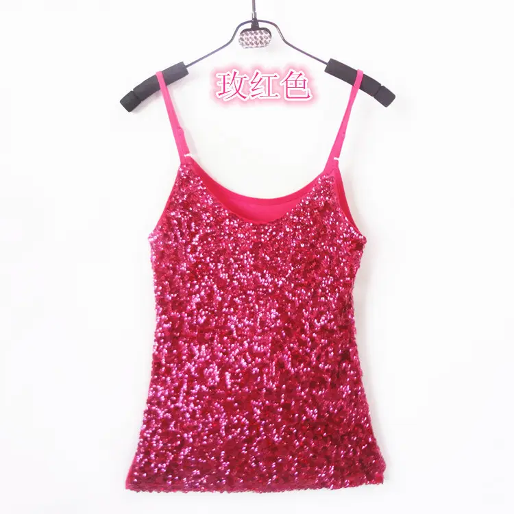 Red Sequined Slim Fit Camisole Vest for Women - Image 9