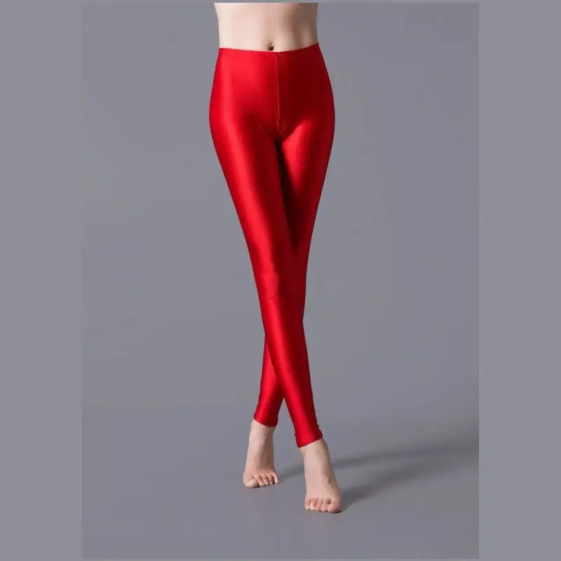 Purple High-Elasticity Glossy Leggings for Women - Image 2