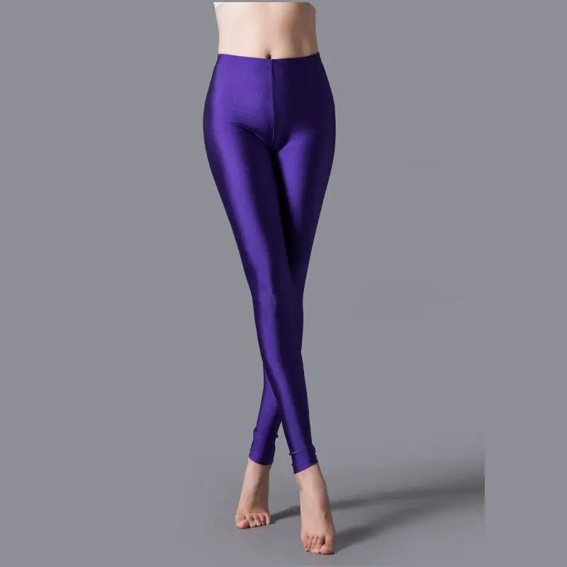 Purple High-Elasticity Glossy Leggings for Women - Image 3