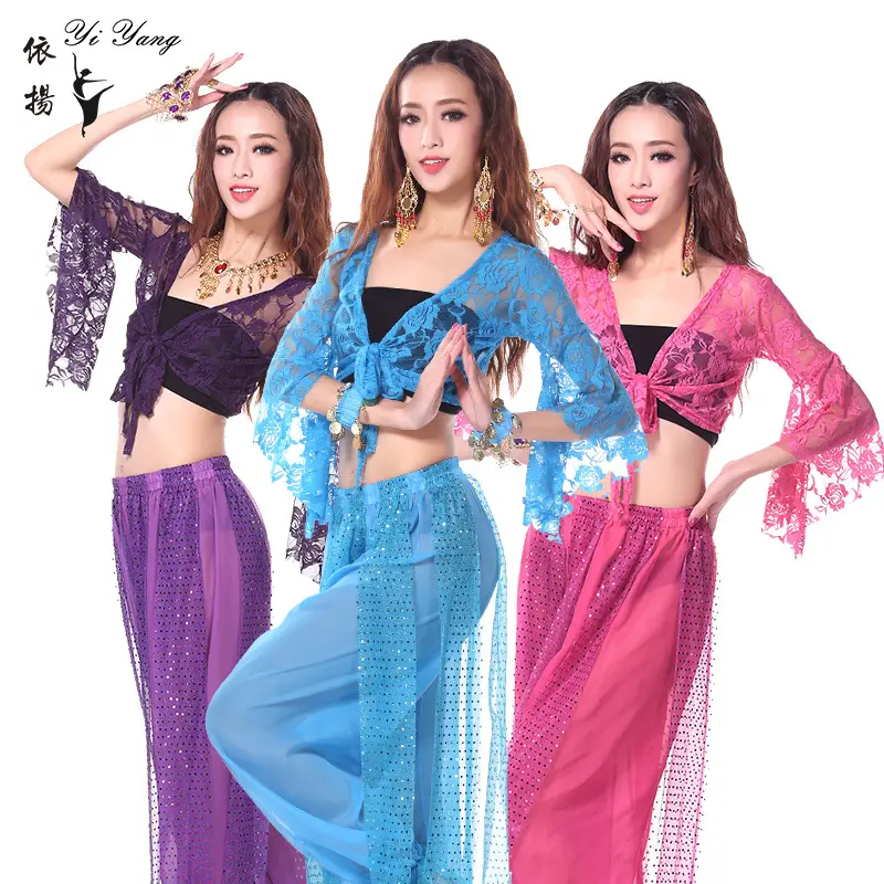 Red Lace Belly Dance Top with Bell Sleeves - Image 10