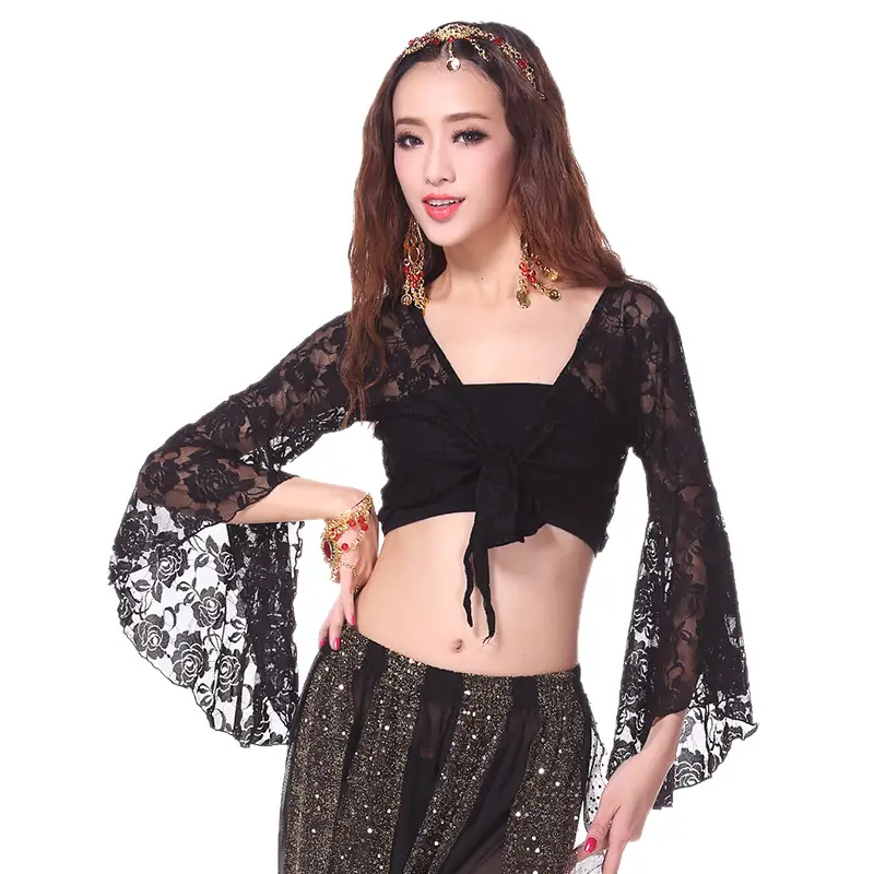 Red Lace Belly Dance Top with Bell Sleeves - Image 13