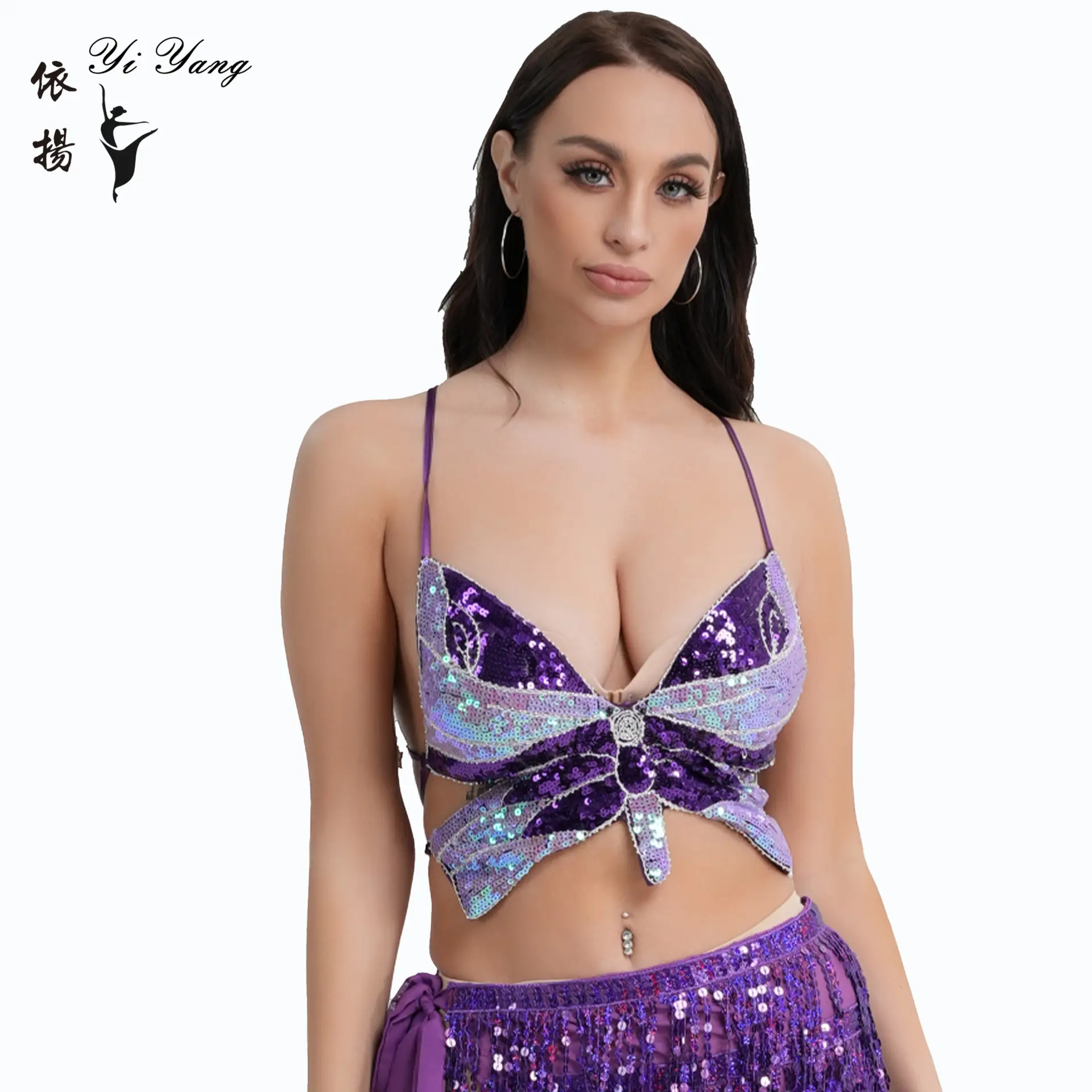 Red Lace Belly Dance Top with Bell Sleeves — feature 16