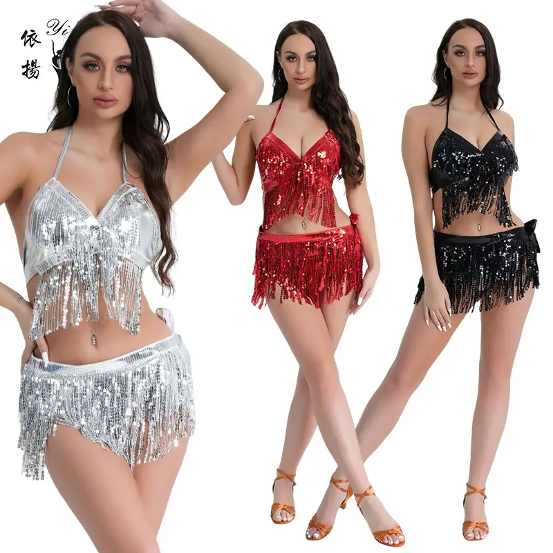 Red Lace Belly Dance Top with Bell Sleeves — feature 4