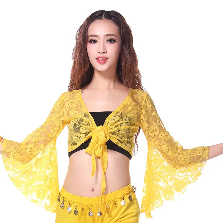 Red Lace Belly Dance Top with Bell Sleeves - Image 2