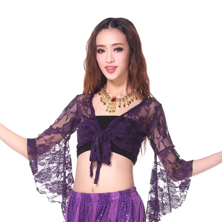 Red Lace Belly Dance Top with Bell Sleeves - Image 4
